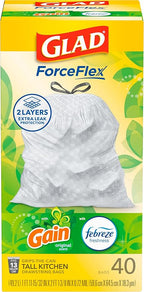 Glad ForceFlex Tall Kitchen Trash Bags, 13 Gallon, Gain Original, 40 Count (Package May Vary)