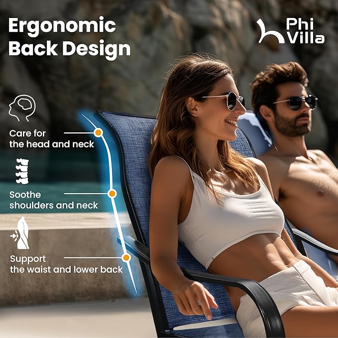 PHI VILLA 5 Piece Outdoor Patio Dining Set with 4 Swivel Dining Chairs & 1 Wood-Like Dining Table, All Weather Blue Textilene Mesh Fabric Chair and Square Metal Table for Deck Lawn Garden