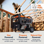Generac 12,500 Starting Watt Tri-Fuel Portable Generator - Electric Start - Gas, Propane or Natural Gas - Home Backup, Jobsite, or RV - Quiet Operation - Long Runtime - 49-State Compliant