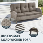 5 Piece Patio Furniture Set with Fire Pit Table - Wicker Patio Conversation Set with Swivel Glider, 3-Seat Sofa, Tempered Glass Side Table for Deck Backyard - Grey Wicker Grey Cushion