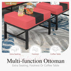 Sophia & William Patio Furniture Sets for 9 with 45" Gas Fire Pit Table Outdoor Conversation Sets 8 Pcs, 2xSofa Chairs, 2xSwivel Cushion Chairs, 1x3-Seat Sofa, 2xOttomans for Porch Poolside Red