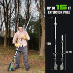 15-FT Cordless Pole Saw 60V Electric Power PoleSaw for Tree Trimming With Pole 10" Cutting Power Max Reach 2.5AH Battery