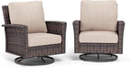 Patio Wicker Swivel Chairs Set of 2, Outdoor High Back Chairs with 5.5" Waterproof Cushions, Outdoor Furniture Set for Deck Porch and Yard, Peacock Blue