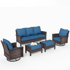 HERA'S HOUSE Wicker Patio Furniture Set, 35" High Back Swivel Chairs with 5.5" Thick Cushions, 5 Pieces Outdoor Seating Furniture, Deck Conversation Set with Ottomans for Lawn Yard Porch, Blue