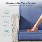 2 in 1 Porch Glider Swivel Chair - Wicker Patio Furniture Outdoor Swivel Rocker Chair with Thick Cushion, 300 Lb Weight Capacity Patio Swivel Glider Seating - Light Beige Wicker Blue Cushion