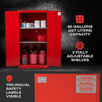 FireKing Red Flammable Safety Cabinet, Combustible Liquids Flammable Storage Cabinet, 60 Gallon Steel Safety Cabinets with Manual Door for Commercial, Industrial & Home Use, 34" x 34" x 65"