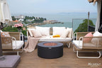 AMS Fireplace | Modeno Venice Package | Black Liquid Propane Gas Fire Pit Table for Outdoor Patio Bundle with Tank Cover, Wind Guard, and SS Burner Lid | Free Rubber Mat & Ice Bucket