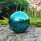 Cyan Blue Gazing Globe Mirror Ball in Stainless Steel, Shiny Hollow Sphere Sparkling Housewarming Outdoor Party Ornament (Cyan Blue, 8 inches)