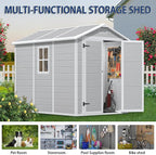 8.7x5.5 FT Resin Outdoor Storage Shed with Floor, Weather-Resistant Plastic Garden Shed with Windows, Lockable Door and Vents, Outside Tool Storage Sheds for Backyard, Garden, Lawn, Grey