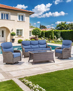 Luxury 22x24/22x25 6-Inch Smile Outdoor Cushions - 1 Set Deep Seat Water-Repellent Patio Furniture Replacement Cushion for Wicker Rattan Wood Metal Chair Rocker Loveseat Sofa - Navy Blue