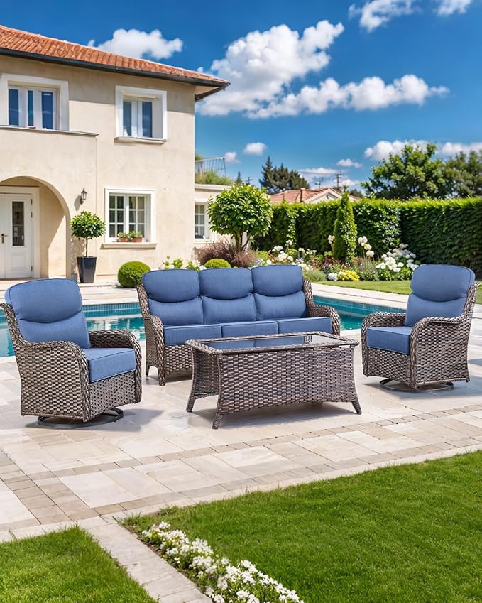 Luxury 22x24/22x25 6-Inch Smile Outdoor Seat Cushions Set of 2 - Superior Comfortable Water-Resistant Patio Chair Cushion for Rattan Dining Swivel Chairs Loveseat Sectional Sofa - Navy Blue