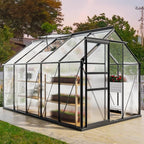 YITAHOME Polycarbonate 6X10FT Greenhouse Heavy Duty Green Houses Outdoor Greenhouses Aluminum Sliding Doors Vent Window for Garden Backyard, Black