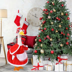 Mrs. Claus Porch Goose Outfits Christmas Lawn Goose Clothes Fits 23" Cement Plastic Goose Statue for Christmas Outdoor Garden Yard Patio Statue Art Decoration