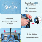 VILLEY Extended Collapsible Foldable Wagon with 330LBS Weight Capacity, 220L Heavy Duty Folding Utility Garden Cart with Big All-Terrain Beach Wheels with Brake & Drink Holders, Blue