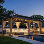 CHARMELEON 12'x20' Cedar Wood Gazebo,Wooden Hardtop Gazebos with Dual Metal Roof - Permanent Outdoor Gazebo - Large All Weather Patio Pavilion for Backyard, Deck & Garden - with Curtains & Netting