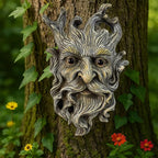 Mustache Tree Face Sculpture, Funny Mustache Old Man Tree Hugger Statue, Indoor & Outdoor Creative Props for Garden and Home,9" x 7" x 2.4"