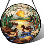 Stained Glass Window Hanging, Ducks in The Pond Sun Catcher for Door Home Decor Landscape Plant Suncatcher Christmas Mother's Day Birthday Gifts for Women Men Mom Nana 6.3 in
