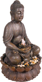 Alpine Corporation GEM122 Outdoor Floor Meditating Soothing Buddha Statue Waterfall Fountain for Garden, 33", Bronze