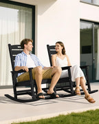 SERWALL Oversized Outdoor Rocking Chair, HDPE Patio Rocking Chair with Footboard for Adults, All Weather Porch Rocker for Deck Patio Balcony, Black
