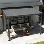 Domi 8’x10’ Lean-to Gazebo, Hardtop Wall-Mounted Gazebo Pergola with Sloping Galvanized Steel Roof and Upgraded Drainage System, Outdoor Permanent Metal Shelters for Patio Backyard Deck, Grey