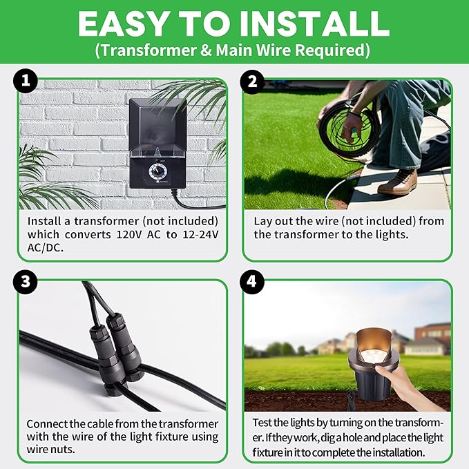 Landscape Well Lights, IP67 Waterproof LED Low Voltage In-Ground Lights Outdoor, 12V Anti-Glare Landscape Uplighting for Trees, Pathway & Walls, Wired, 3000K Warm White
