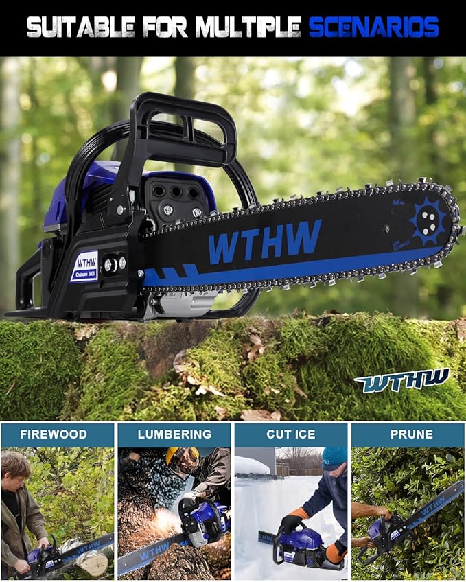 58 cc Gas Powered Chainsaw, 20 in & 18 in Quick-Switch Bars – 550 ml Fuel 260 ml Oil Tanks, Automatic Chain Oiler, Centrifugal Air Filter, Quick Start, Inertial Chain Brake (WH5808)