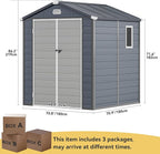 DWVO 6x6FT Outdoor Storage Shed w/o Floor, All-Weather Plastic Shed with Lockable Doors, Window & Vents, Plastic Tool Shed for Backyard, Patio, Poolside, Lawn, Gray
