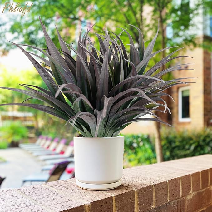 32 Pcs Artificial Grass Fake Plants 17.3in Outdoor Plants UV Resistant Faux Greenery Stems Fake Grass for Home Window Garden Office Patio Pathway Front Porch Halloween Décor Green & Black