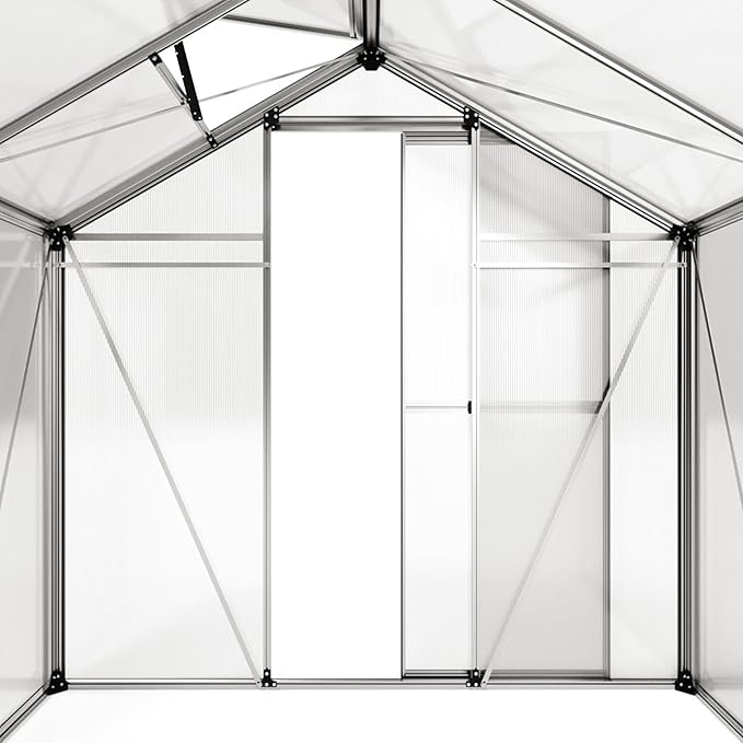 Greenhouse Jasmin 2 Aluminum Frame - 6.3 x 4.3 ft Approx. 6 mm Polycarbonate Panels - Bonus Base Frame and Automatic Vent Opener