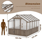 MUPATER 8 x 10FT Wooden Greenhouse with 6mm Polycarbonate Panels for UV Protection and Heat Insulation, Adjustable Ventilated Window & Lockable Door, Walk-in Greenhouse for Outdoors, Patio, Backyard