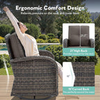 5 Piece Patio Furniture Set with Fire Pit Table - Wicker Patio Conversation Set with Swivel Glider, Glider Loveseat, Tempered Glass Side Table for Deck Backyard - Brown Wicker Grey Cushion