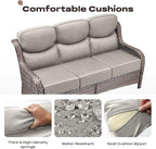 Rilyson Wicker Outdoor Patio Furniture Set - 7 Piece Patio Conversation Sets with Swivel Rocker Chairs, Ottomans and Sofa, 6 inch Cushions, Waterproof Wicker, for Porch Deck Brown/Beige