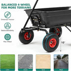 600lb Garden Dump Cart,4 Cu.Ft Utility Wagon Wheelbarrows with Quick-Release System&4 Pneumatic Tires,Heavy Duty Yard Dump Wagon with Steel Frame for Farm, Garden,Christmas Hauling(Black)