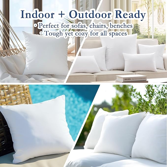 puredown® 12x20 Outdoor Pillow Inserts, Set of 2, Fluffy Soft Lumbar Pillows Filled with Plump Down Alternative Stuffer for Porch Swing Sofa Couch Cushion Patio Furniture