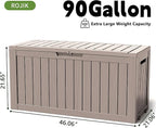 ROJIK Outdoor Storage Housing Deck Box - Waterproof Patio Furniture, Garden Tools, Cushions, Pool Accessories Storage Bench with Lockable Lid and Side Handles (Grey 90 Gal)