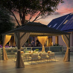 EROMMY 10' X 12' Permanent Hardtop Gazebo Aluminum Gazebos with Galvanized Steel Double Roof for Patio Lawn and Garden, Curtains and Netting Included, Dark Bronze
