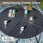 PHI VILLA 5 Pieces Outdoor Dining Set for 4, Round Metal Wrought Iron Table with Umbrella Hole & Swivel Metal Steel Chairs with Cushions, Large Modern Furniture for Patio, Deck, Backyard, Porch