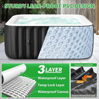 4-6 Person Square Inflatable Hot Tub, Blow Up Portable Hot Tub, Leak-Proof PVC Outdoor Spa with 130 Strong Air Jets, Heater Pump and Insulated Cover