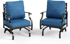 Patio Chairs Set of 2, High Back Outdoor Patio Metal Chairs with 5.75" Thick Cushions for Bistro Balcony Porch Deck and Yard, Peacock Blue