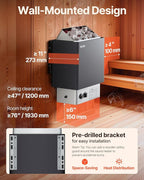 VEVOR Sauna Heater,220V Electric Sauna Stove, Steam Bath Sauna Heate 3h Timer and Adjustable Temp for Max. 176-318 Cubic Feet, Home Hotel Spa Shower Use (6KW) FCC Certification