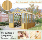 Jocisland 8x9.5x7.5 Ft Wooden Greenhouse, Pre-Assembled Solid Cedar Frame, Walk-in Design, Lockable Door, Adjustable Roof Vents, Polycarbonate Panels for Outdoor, Garden, Backyard