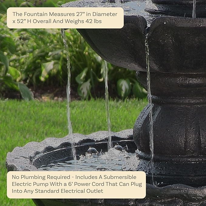Sunnydaze Pineapple 52-Inch 4-Tier Outdoor Water Fountain - Tall Outdoor Fountain for Garden, Patio or Yard - Black