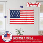 Super Tough 3Ft x 5Ft American Flag - Double Sided, Heavy Duty Nylon USA Flag with Embroidered Stars and Sewn Stripes Suitable for Outdoors - Red/White/Blue
