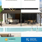 Domi 12’x20’ Lean-to Gazebo, Hardtop Wall-Mounted Gazebo Pergola with Sloping Galvanized Steel Roof and Upgraded Drainage System, Outdoor Permanent Metal Shelters for Patio Backyard Deck, Brown