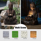 Glitzhome Buddha Fountain with Pump & LED Light, 2 Tier Zen Style Meditating Buddha Water Fountain Outdoor Fountains and Waterfalls Outdoor Buddha Statues for Garden Patio Backyard 28" H