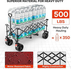 49" L Collapsible Extended Wagon with 500lbs Weight Capacity,300L Heavy Duty Sports Wagon,Big All-Terrian Wheels with Cup Holders,Cart for Sports,Grocery,Shopping,(Rosepink)