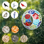 Bird Feeder - Mosaic Fly Through Bird Feeders for Outside Hanging with Round Shape Glass Container Birdfeeder for Garden Decor, 6.5 Inch Colorful Flower Design