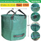 Professional 2-Pack 80 Gallon Large Yard Garden Bags (D26, H33 in) with Gardening Gloves for Yard Waste,Leaf Bags,Debris Bag,Garden Trash Container,Recycle Bin,Lawn Grass Clippings,Weeds Bag 4 Handles