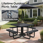 8-Person Outdoor Picnic Tables,46" Heavy-Duty Metal Square Picnic Table,Expanded Metal Commercial-Grade Table with 4 Benches & Umbrella Hole,Waterproof Coating Beach Table for Patio,Garden, Backyard