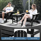 Plawdlik Hdpe Outdoor Adirondack Side Table, Wooden Textured, Set for Patio, Garden, Porch, Pool Composite Patio, Backyard, Bathroom and Indoor, Maintenance & Weather Resistant(Black)